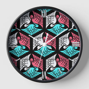 Reloj Grullas Japonesas, Coral, Turquesa y Negro