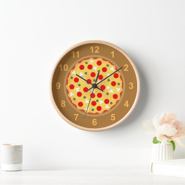 Reloj Guay divertida pizza pepperoni hongo con números (Hogar)