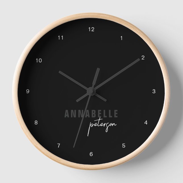 Reloj Guión mínimo moderno en blanco y negro personaliza (Anverso)