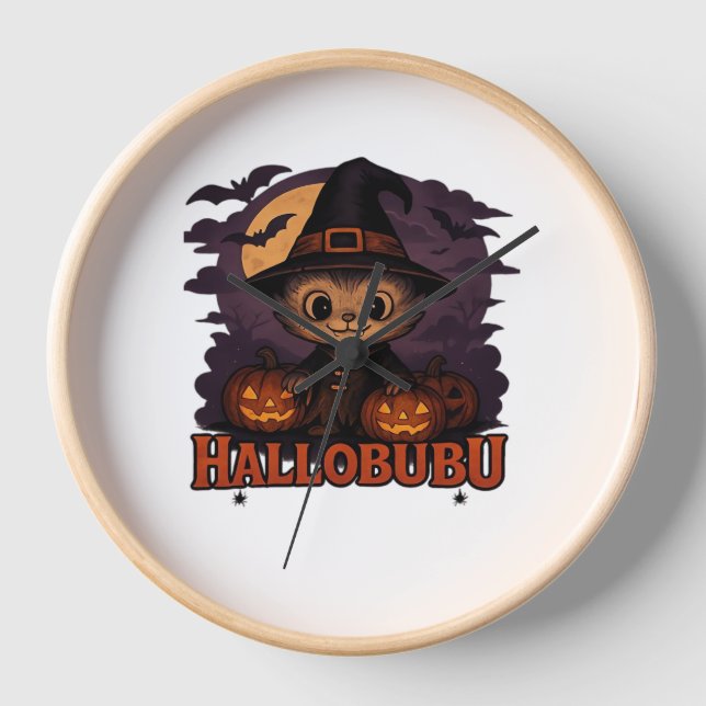Reloj Hallobubu Halloween Curte y Spooky Witch Cat T-Shi (Anverso)