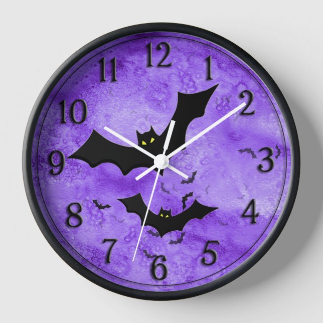 Reloj Halloween: Bat Silhouettes Purple Grunge (Anverso)