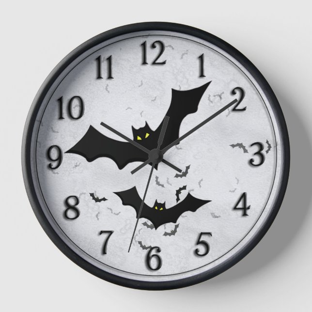 Reloj Halloween: Bat Silhouettes White Grunge BG (Anverso)