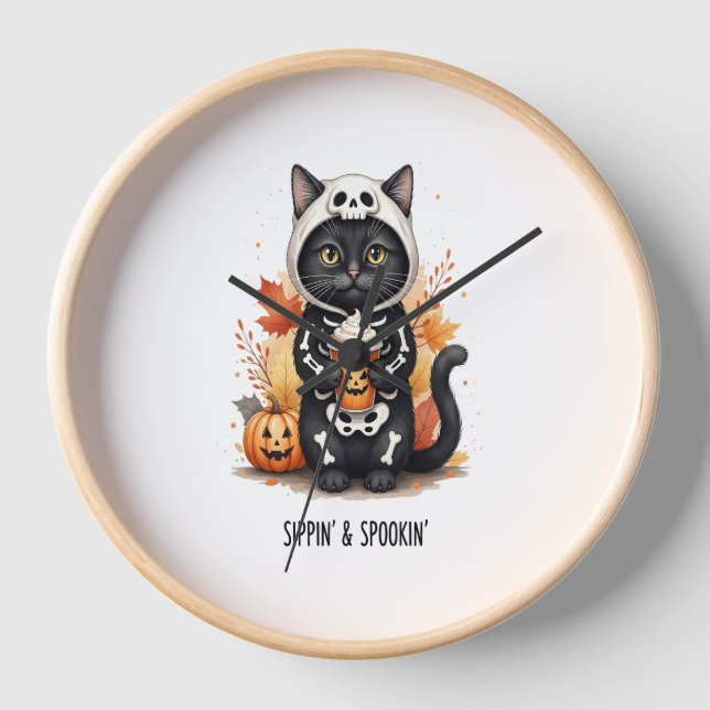 Reloj Halloween de gatos adorables (Anverso)