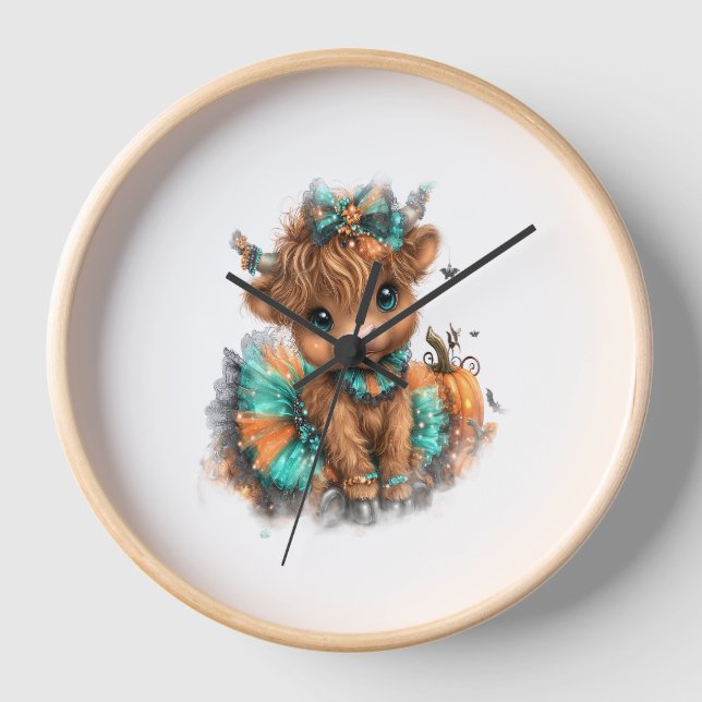 Reloj Halloween de la granja Highland Cow (Anverso)