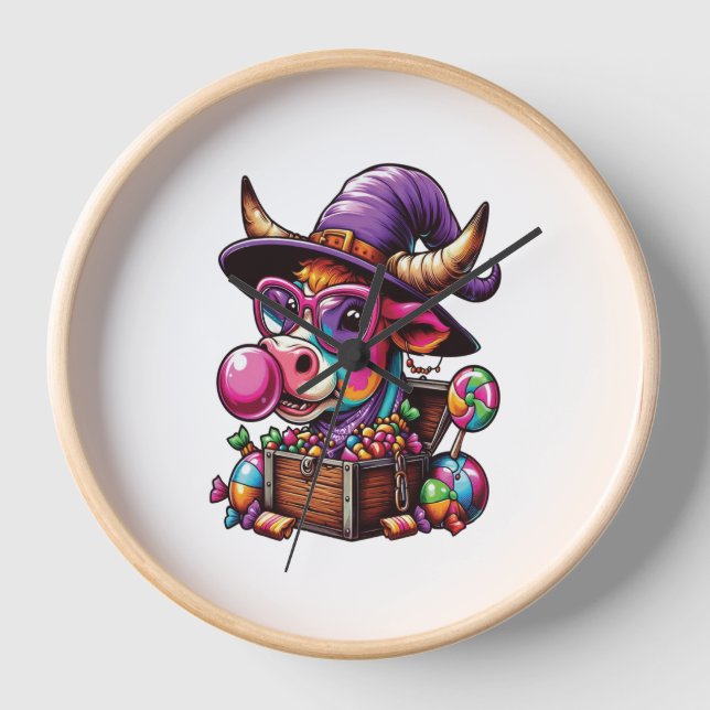 Reloj Halloween de la vaca de la altiplanicie arcoiris (Anverso)