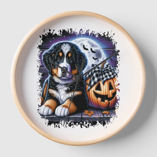 Reloj Halloween de Perro de Montaña de Bernese (Anverso)