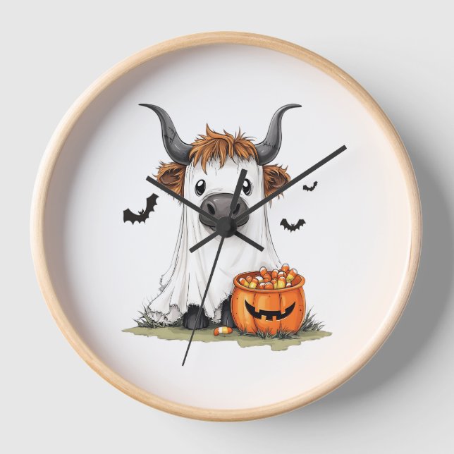 Reloj Halloween Ghost Highland Cow PNG (Anverso)