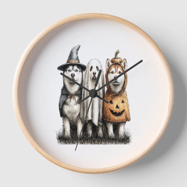 Reloj Halloween Ghost Siberian Husky Dog (Anverso)