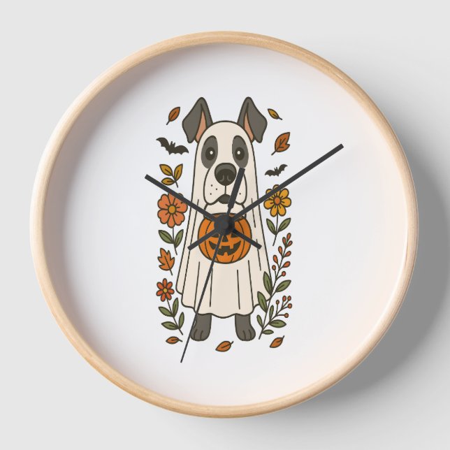 Reloj Halloween Great Dane Flowers (Anverso)