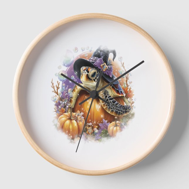 Reloj Halloween sobre el mar de las tortugas marinas (Anverso)