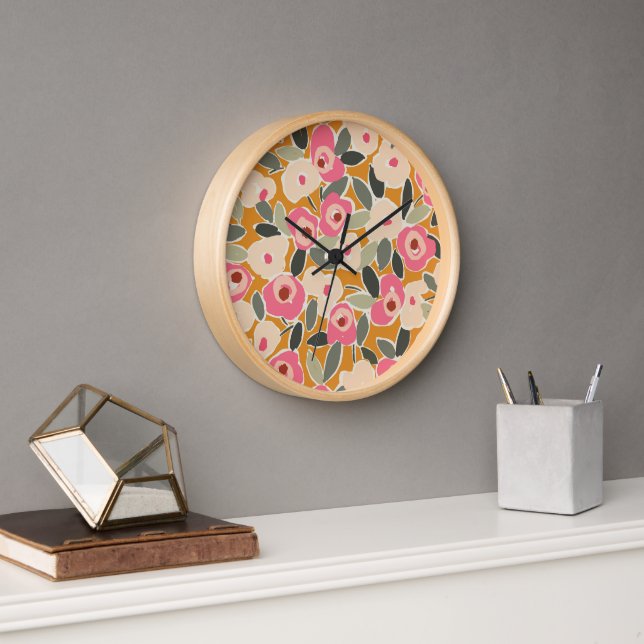 Reloj Hand-Drawn Bold Inky Floral Pattern- Sunlit Meadow (Oficina)