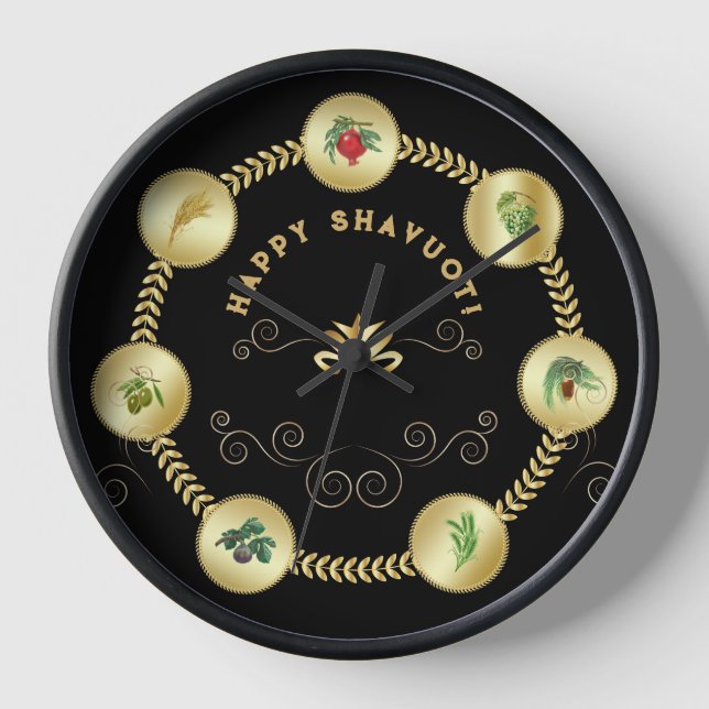 Reloj Happy SHAVUOT adorno siete especies (Anverso)