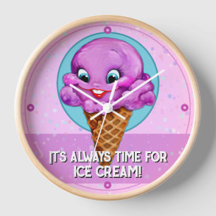 Reloj helado pintado a mano con cono rosa único