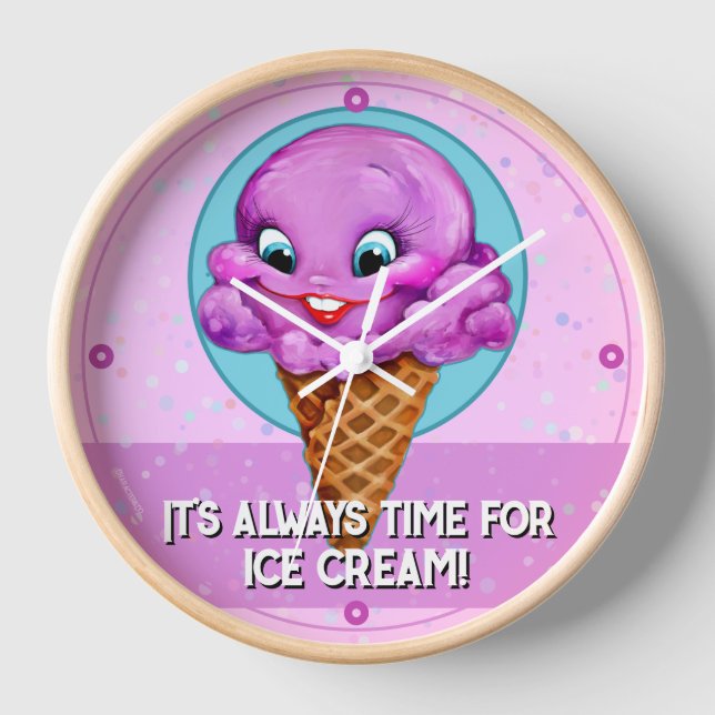 Reloj helado pintado a mano con cono rosa único (Anverso)