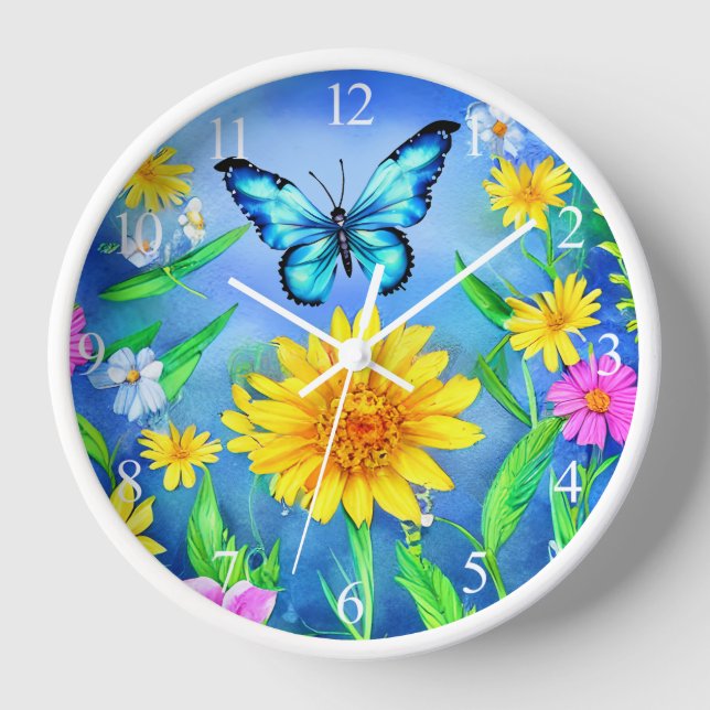 Reloj Hermosa mariposa azul en un prado de flores (Anverso)