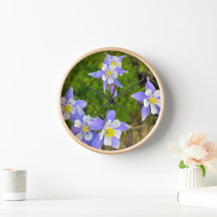Reloj Hermosas flores de columbina en azul, amarillo, vi