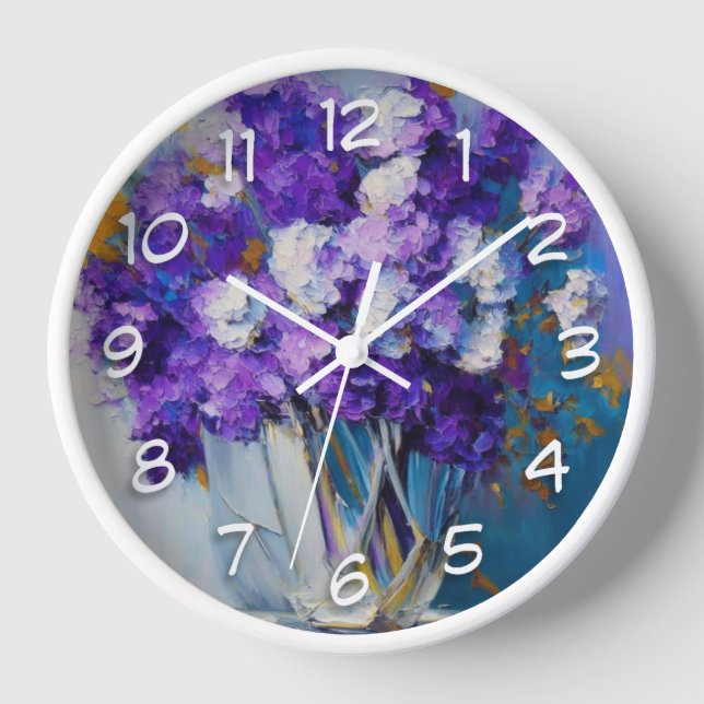 Reloj Hermosas flores moradas vintage (Anverso)