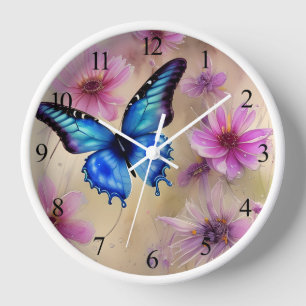 Reloj Hermosas flores y mariposa