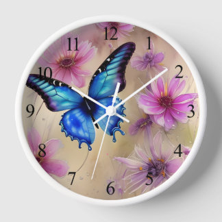 Reloj Hermosas flores y mariposa