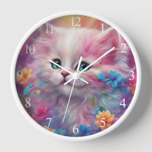 Reloj Hermoso Gato Blanco Fluffy