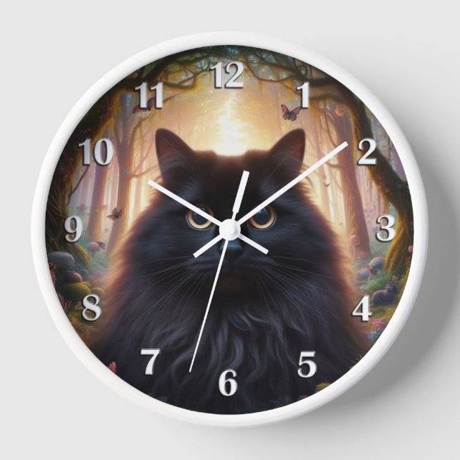 Reloj Hermoso gato negro con números blancos de ojos dor (Anverso)