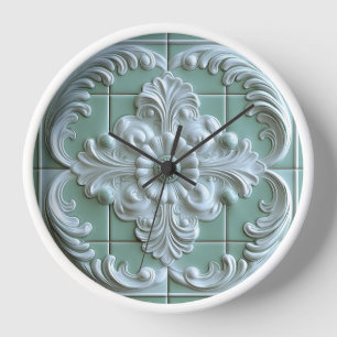 Reloj Hermoso Grabado en relieve mosaico luz blanca verd