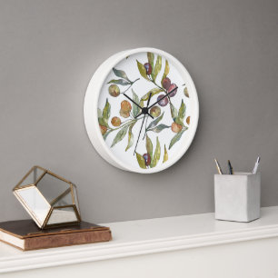 Reloj Hermoso patrón de aceitunas italianas en acuarela 
