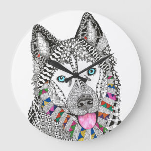 Reloj hermoso y colorido del husky siberiano