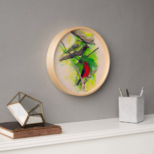 Reloj Hermosos curtidores de cartón Aves Pintando