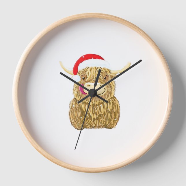 Reloj Highland Cow Merry navidad camiseta de nieve Essen (Anverso)