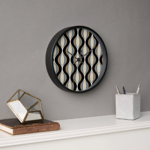Reloj Hip Taupe Beige Sand Gray Ogee Black Waves Art