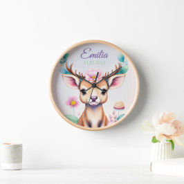 Reloj Hirsch mit Blumen - Wasserfarbe Kindermotiv