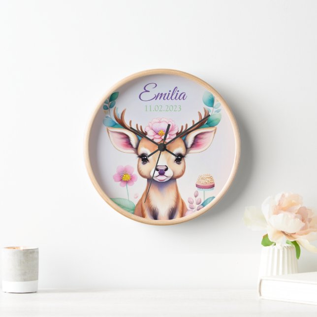 Reloj Hirsch mit Blumen - Wasserfarbe Kindermotiv (Hogar)