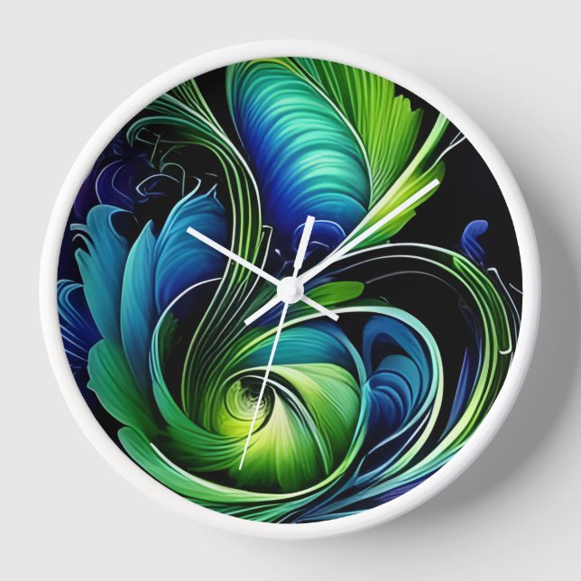 Reloj Hoja abstracta verde azulada (Anverso)