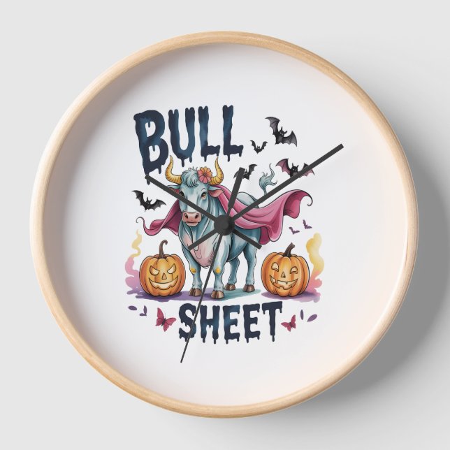 Reloj Hoja de toros de Halloween, divertida vaca fantasm (Anverso)