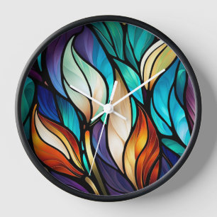Reloj Hojas coloridas con aspecto de vidrio manchado