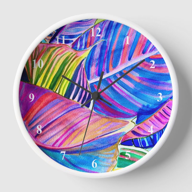 Reloj Hojas de canoa tropical acuarela (Anverso)
