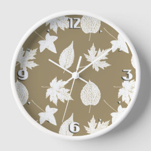 Reloj Hojas de otoño - blanco y taupe