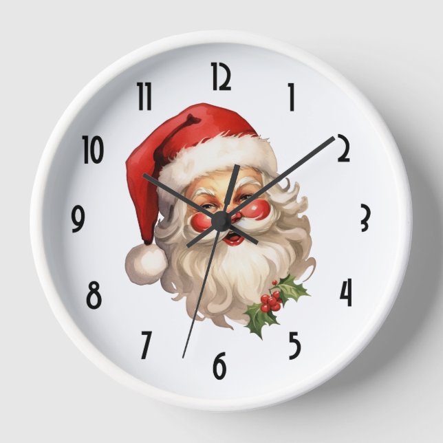 Reloj Holly Jolly Santa Claus Navidades de estilo retro (Anverso)