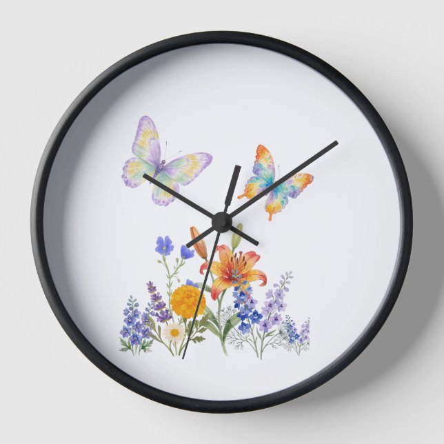 Reloj Horloge Murale Fleurs & Papillons – Décoration Élé (Anverso)