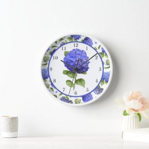 Reloj Hortensias Azules Arte Botánico Original Enmarcado