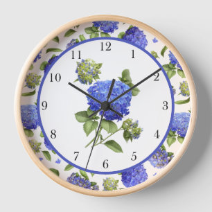 Reloj Hortensias Azules Arte Botánico Original Enmarcado