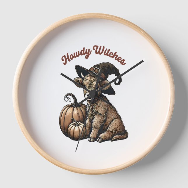 Reloj Howdy Witch Halloween Highland Cow (Anverso)