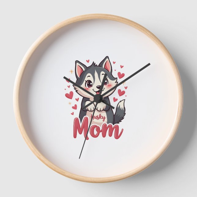 Reloj Husky Dog Mom Cute Kawaii Design (Anverso)