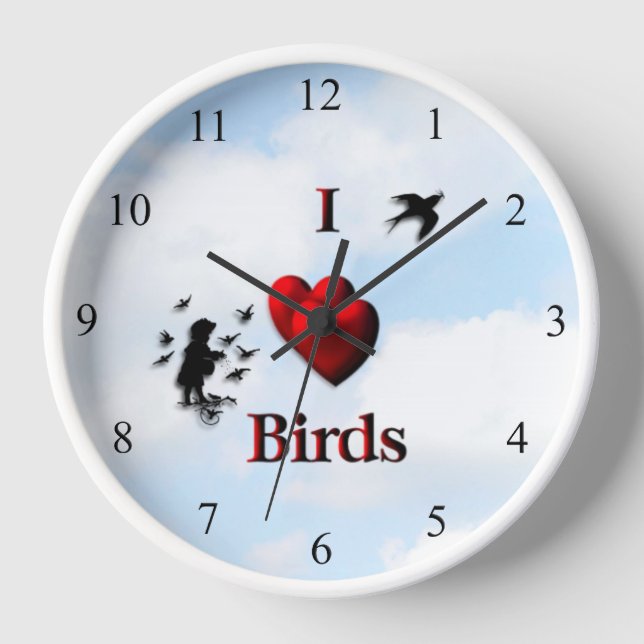 Reloj I Heart Birds Cloudy Day  Kitchen Wall Clock (Anverso)