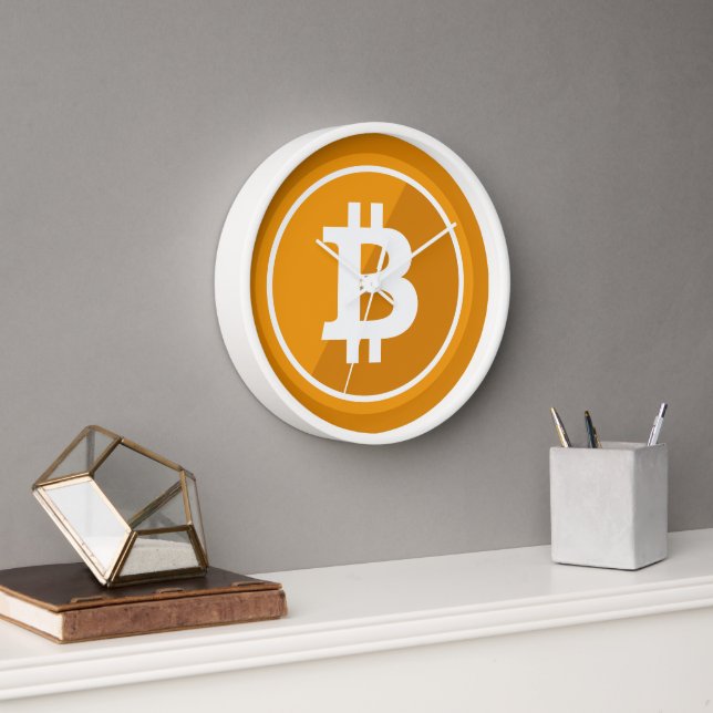 Reloj Icono de bitcoin en blanco y naranja - criptodivis (Oficina)
