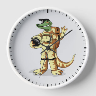 Reloj Iguanodon Vestido En Un Espacio Cosmonauta.