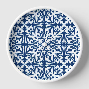 Reloj Ikat damask pattern - Cobalt Blue and White