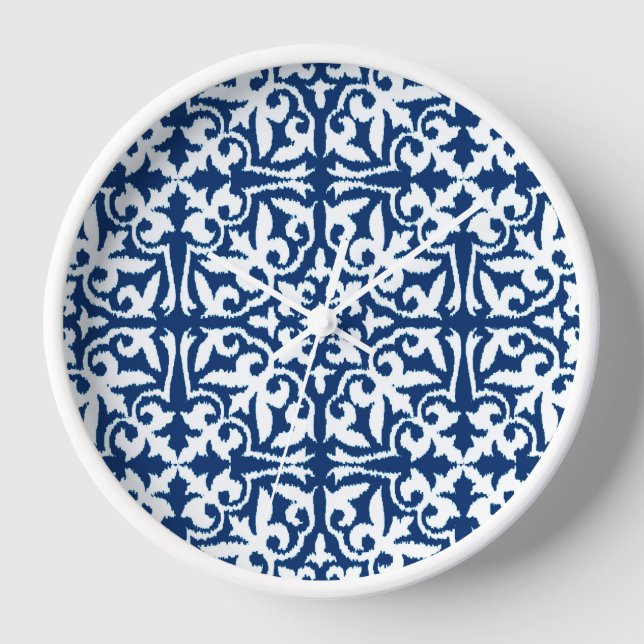 Reloj Ikat damask pattern - Cobalt Blue and White (Anverso)