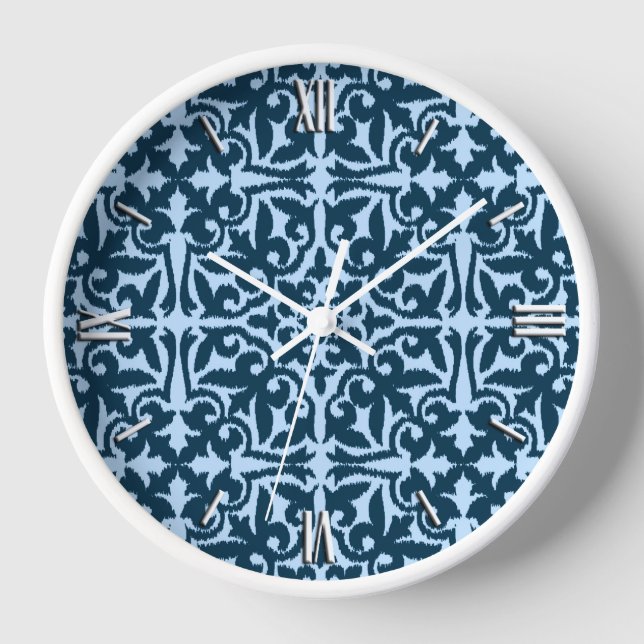 Reloj Ikat damask pattern - Dark Indigo and Light Blue (Anverso)